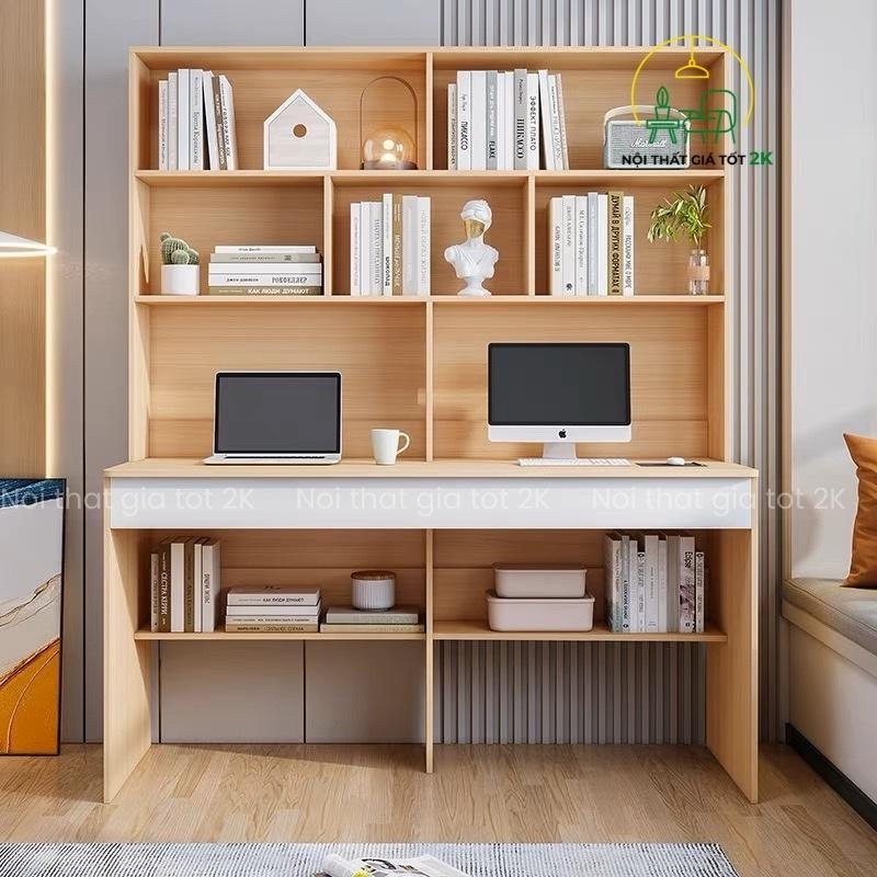 BÀN HỌC GỖ TỰ NHIÊN KẾT HỢP GIÁ SÁCH TIỆN LỢI