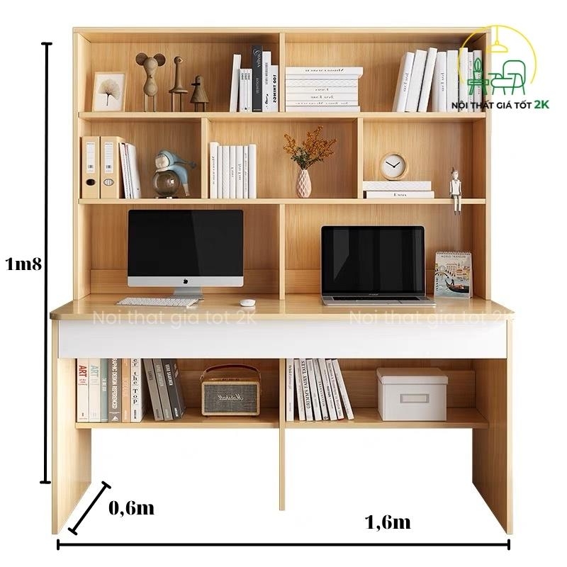 BÀN HỌC SINH GỖ CÓ KỆ SÁCH ĐA NĂNG GỌN GÀNG