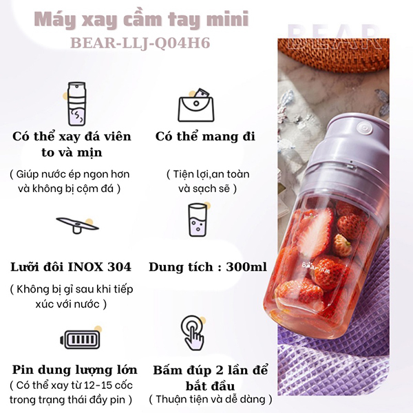 Máy xay sinh tố cầm tay Bear Q04H6 (Tím)