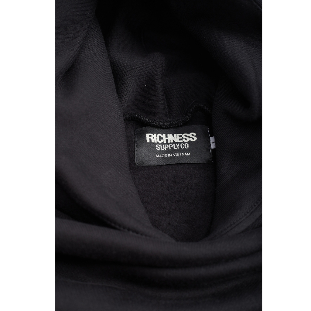 RICHNESS ESSENTIAL HOODIE BOXY + 3 PIN ICONIC ( BLACK )