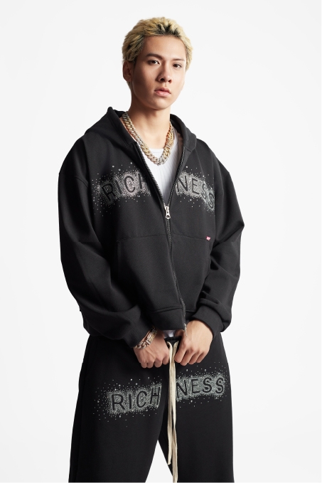 RICHNESS CHARMING DIAMOND BOXY DOUBLE ZIP HOODIE