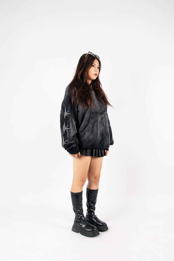 RICHNESS THE COUNTING STAR HOODIE BOXY WASH ( BLACK WASH )