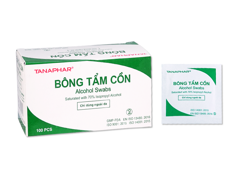 Bông tẩm cồn Tanaphar hộp 100 miếng