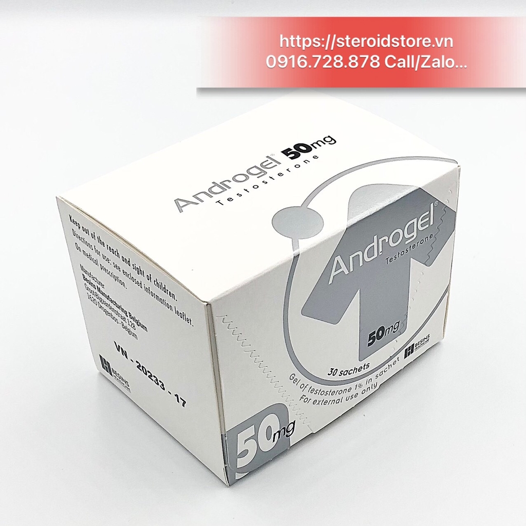 Androgel 50mg (Thuốc bôi testosterone)- Hãng MSD - Hộp 30 gói x 5g gel