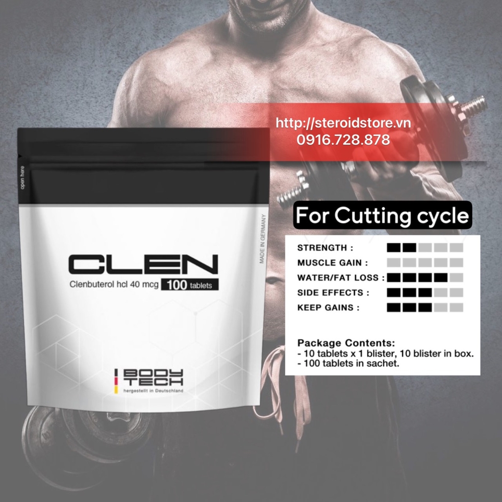 Clenbuterol ( Clen) 40mcg Túi 100 Viên BODYTECH - Giảm Mỡ Trong Cutting Cycle