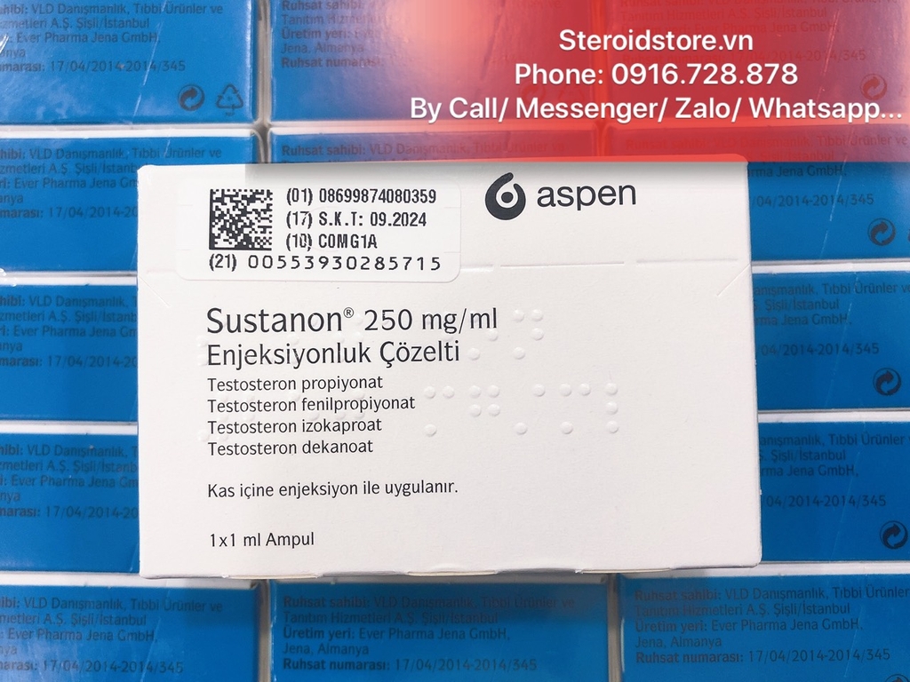 Sustanon 250  Aspen - Sus xanh (Mix 4 testosteron) Hộp 1 ống 1ml