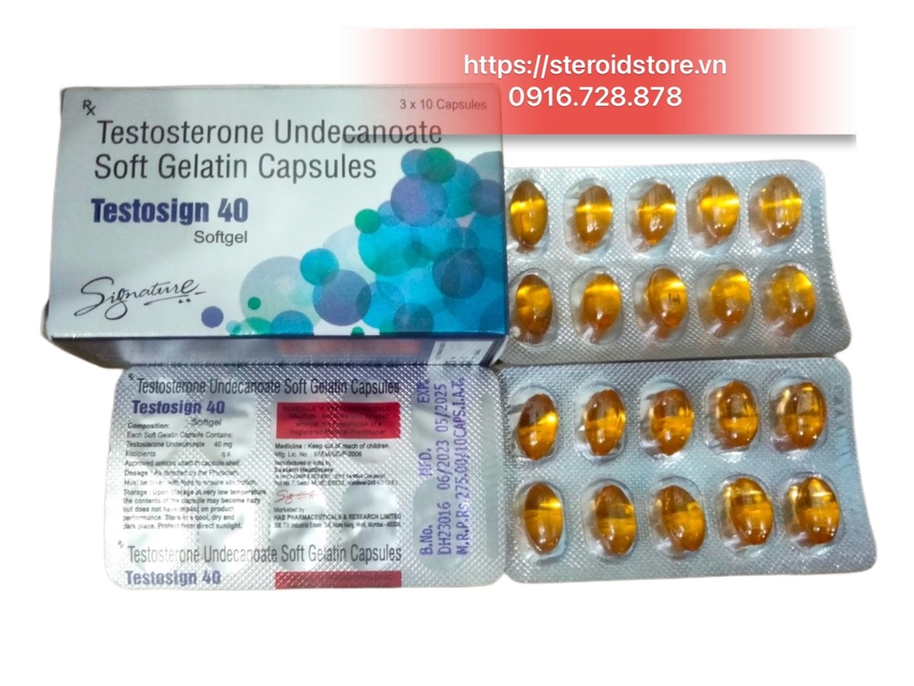 TESTOSIGN 40 - Testosterone Undecanoate 40mg Soft Gelatin Capsule - Hãng Signature Pharma - Hộp 30 Viên