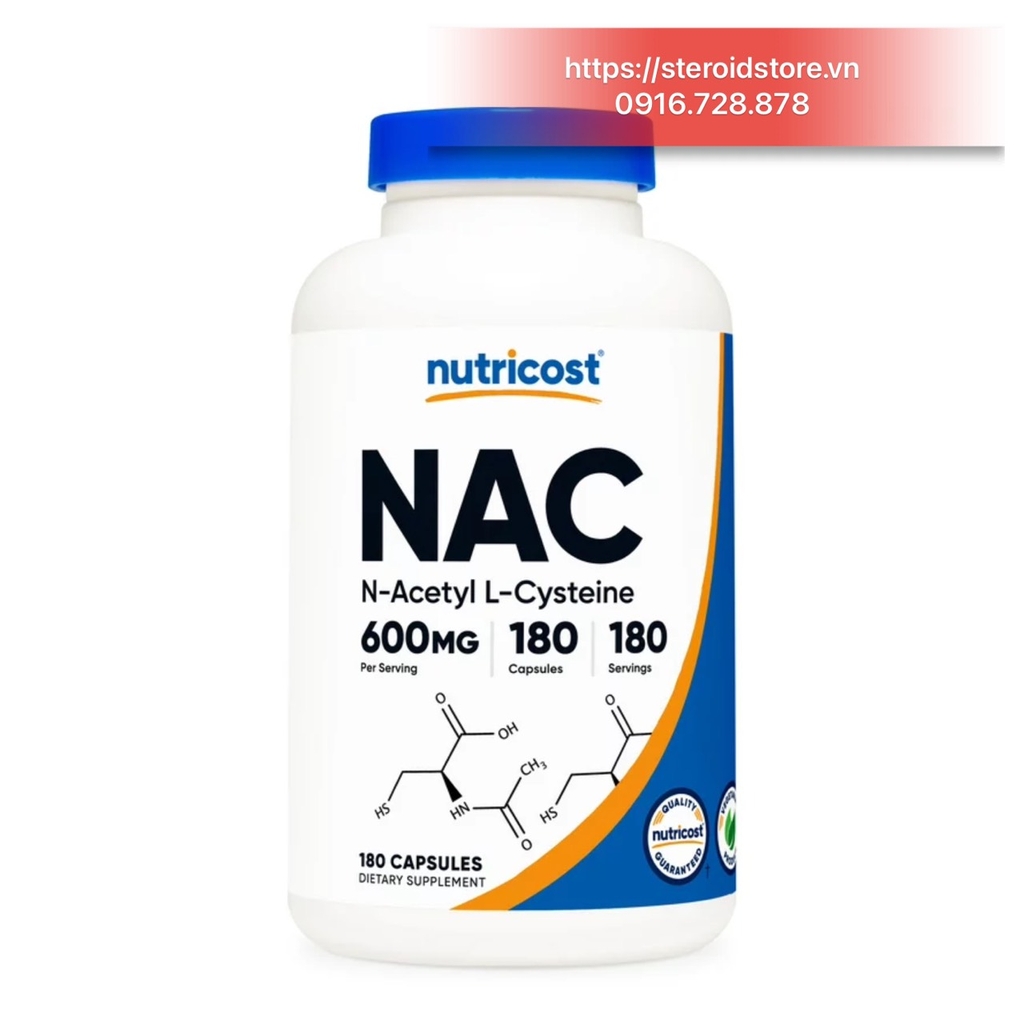 NAC 600mg Nutricost ( N-Acetyl L-Cysteine) Giải Độc Gan - Lọ 180 Viên