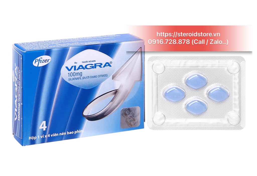 Viagra 100mg - Hãng Pfizer Điều Trị Rối Loạn Cương Dương - Hộp 4 Viên