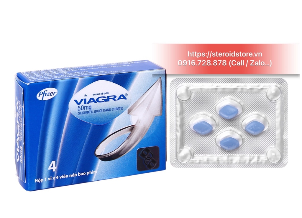 Viagra 50mg - Hãng Pfizer Điều Trị Rối Loạn Cương Dương - Hộp 4 Viên