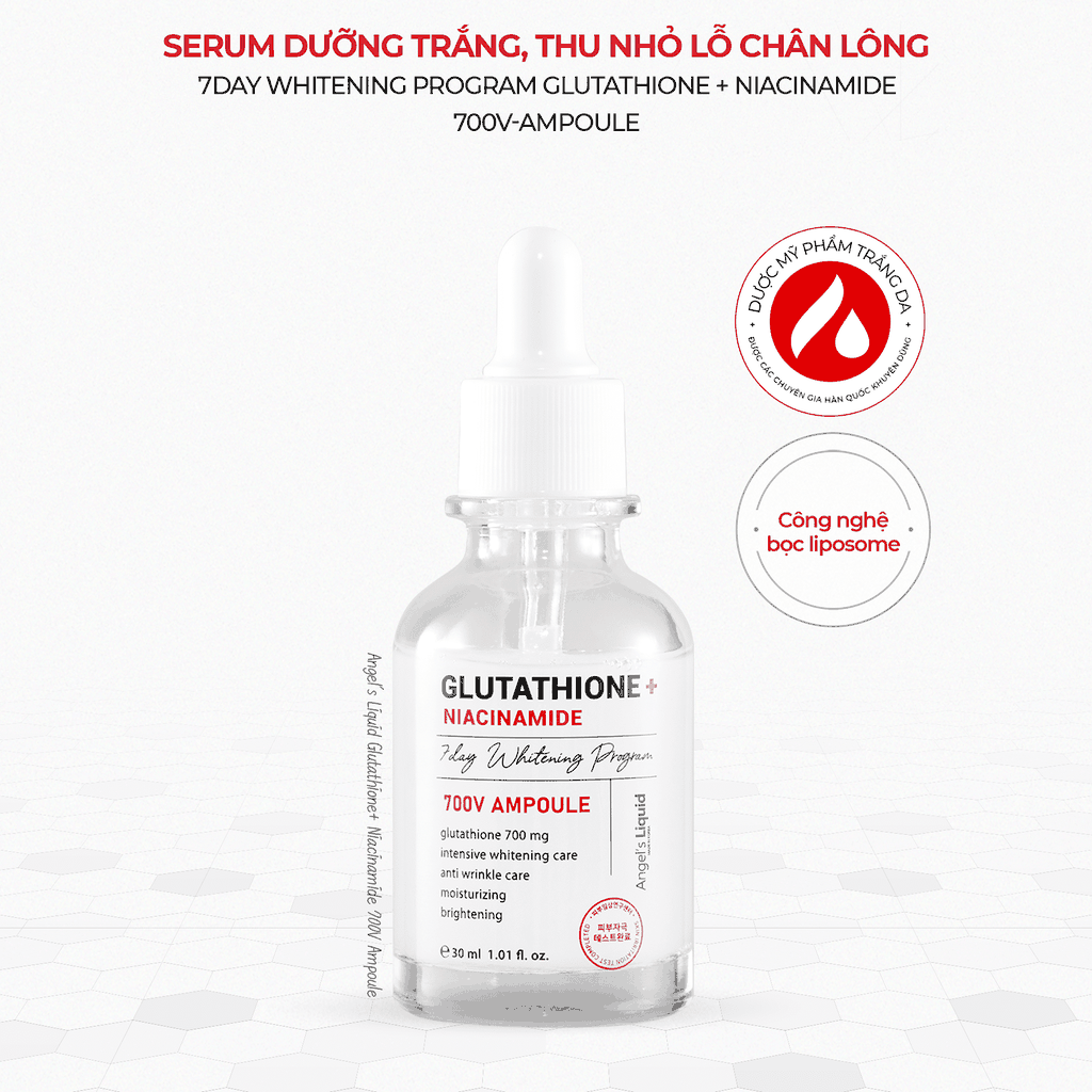 Serum Dưỡng Trắng Se Khít Lỗ Chân Lông Angel's Liquid Glutathione + 5% Niacinamide 7Day Whitening Program 700V-Ampoule 30ml