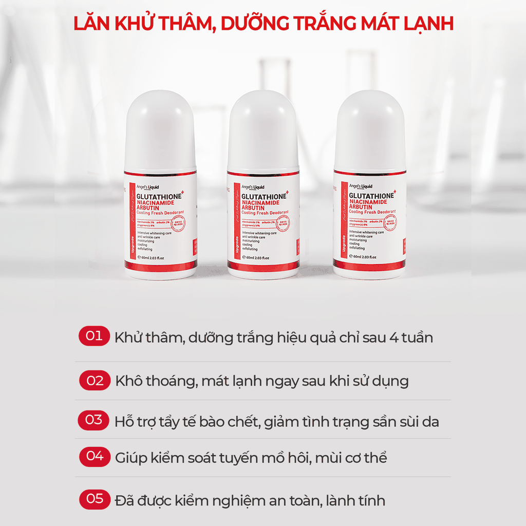 [BẢN MỚI NÂNG CẤP] LĂN NÁCH KHỬ THÂM, DƯỠNG TRẮNG MÁT LẠNH ANGEL’S LIQUID GLUTATHIONE+ NIACINAMIDE ARBUTIN COOLING FRESH DEODORANT 60ML