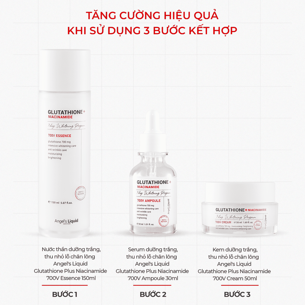 Serum Dưỡng Trắng Se Khít Lỗ Chân Lông Angel's Liquid Glutathione + 5% Niacinamide 7Day Whitening Program 700V-Ampoule 30ml