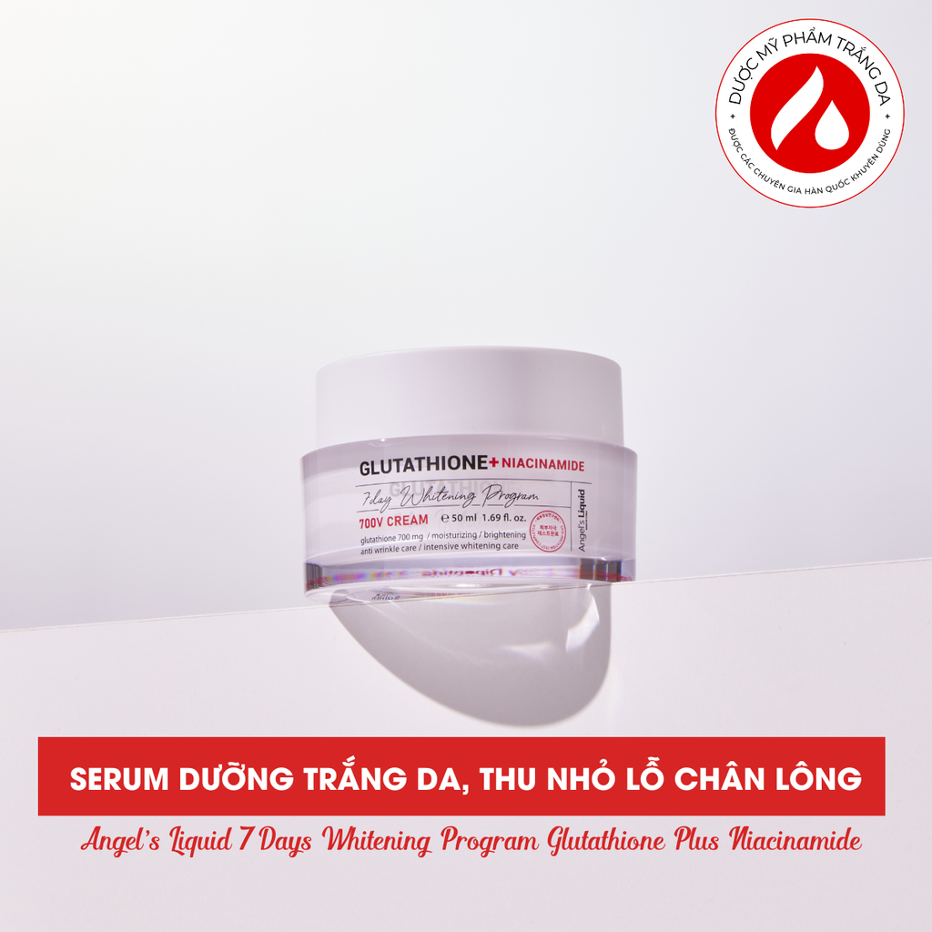 Bộ 3 sản phẩm Nước thần, Serum, Kem dưỡng trắng, thu nhỏ lỗ chân lông Angel's Liquid 7Days Whitening Program Glutathione Plus Niacinamide