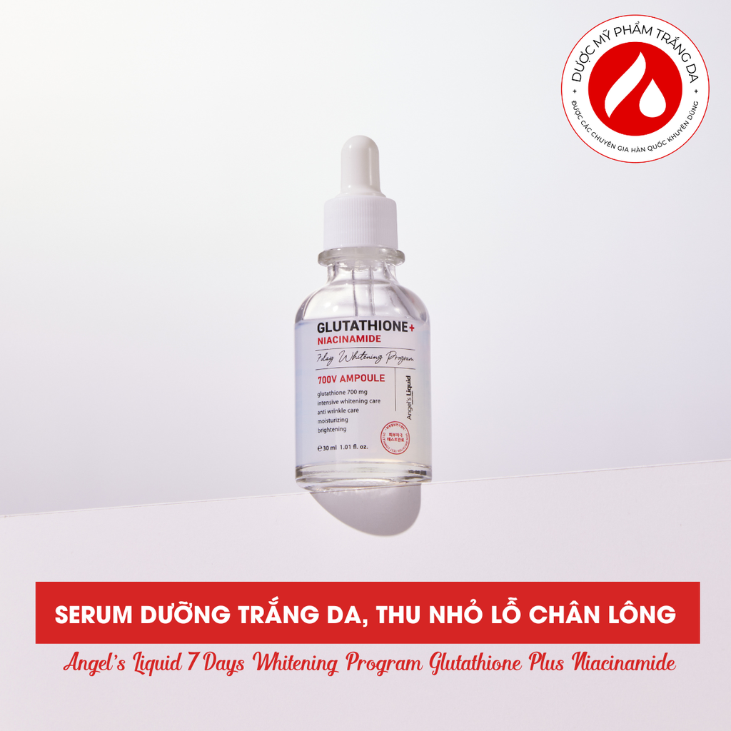 Bộ 3 sản phẩm Nước thần, Serum, Kem dưỡng trắng, thu nhỏ lỗ chân lông Angel's Liquid 7Days Whitening Program Glutathione Plus Niacinamide