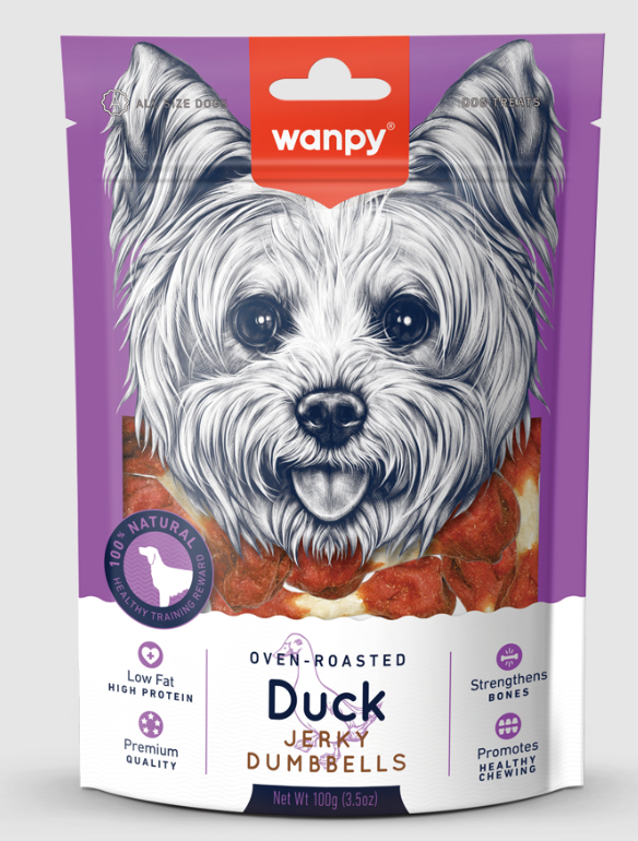 Wanpy - Thịt vịt sấy dạng quả tạ cho chó 100g