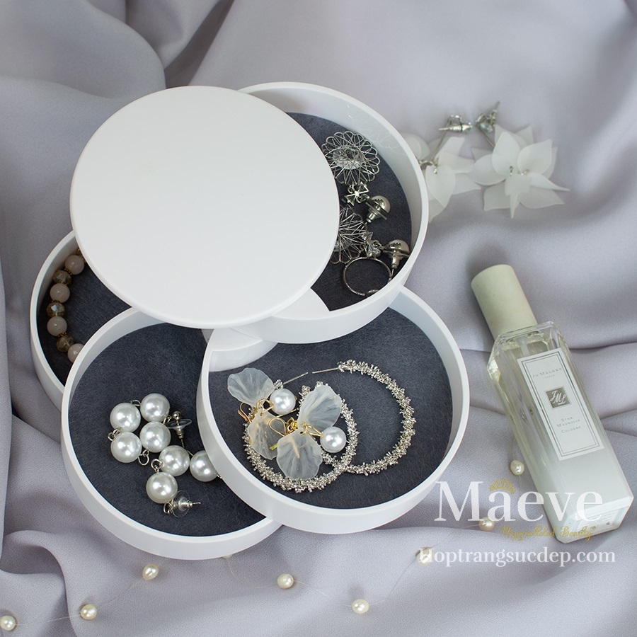 Hộp xoay 4 tầng hình tròn - trắng