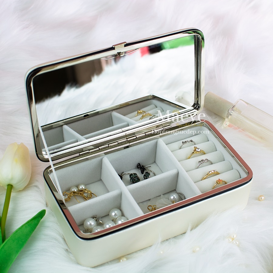 Hộp trang sức gương tràn viền - trắng kem
