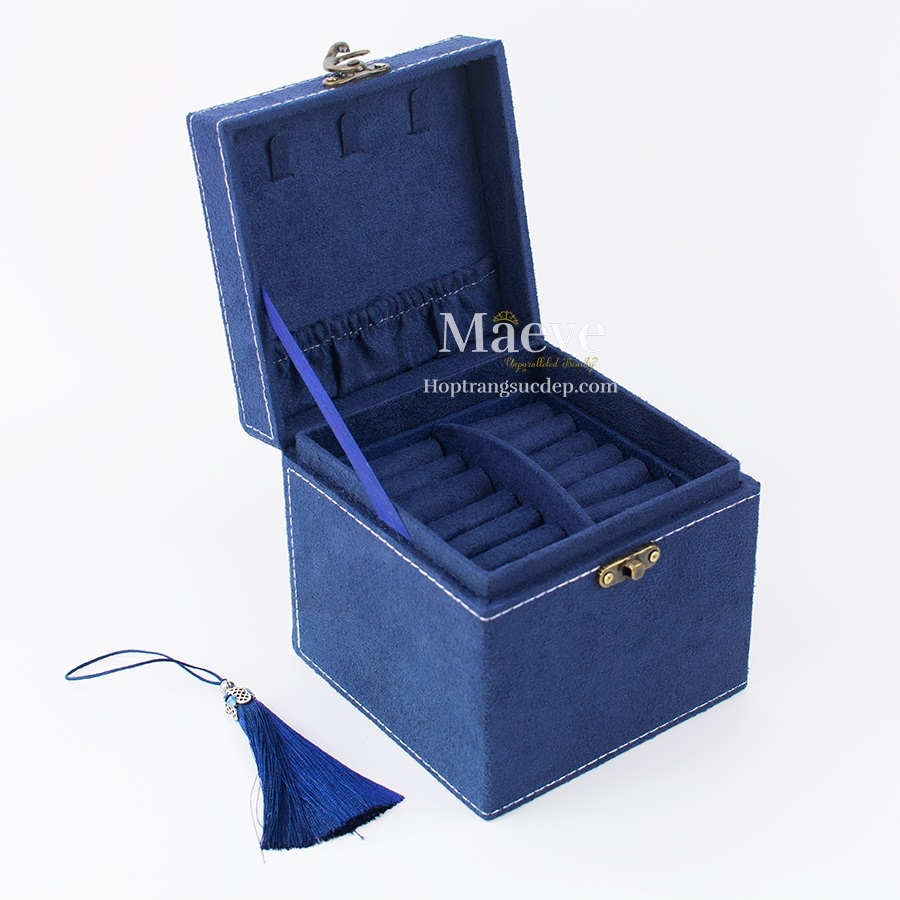 Hộp nhung 3 tầng hình hoa sen - xanh nước biển