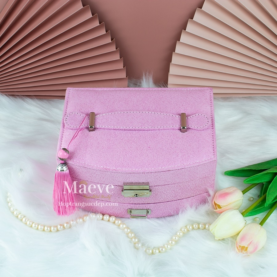 Hộp nhung hình cánh quạt - hồng cánh sen