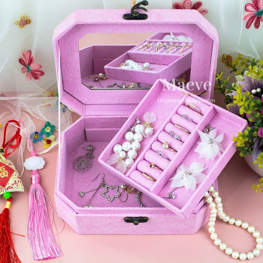 Hộp bát giác 2 tầng hình chim sẻ - hồng