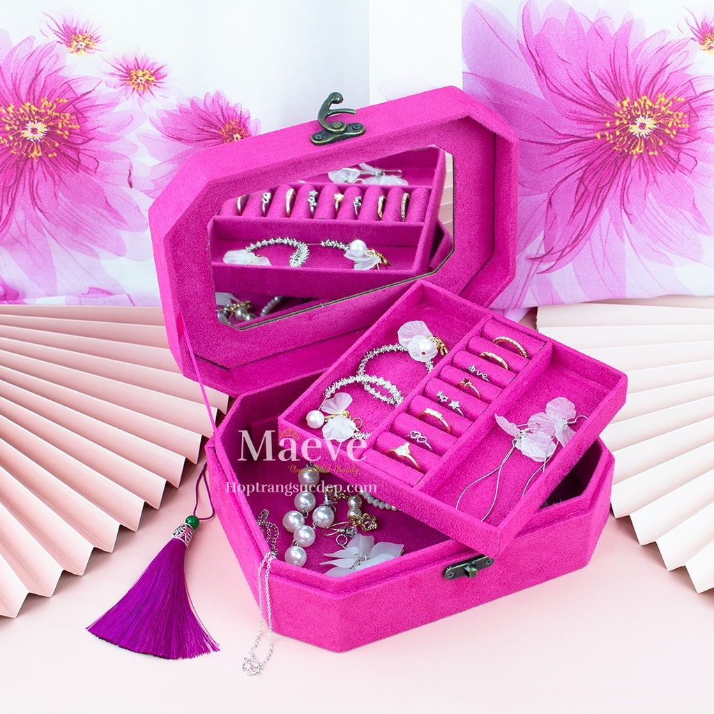 Hộp bát giác 2 tầng - đỏ hoa hồng