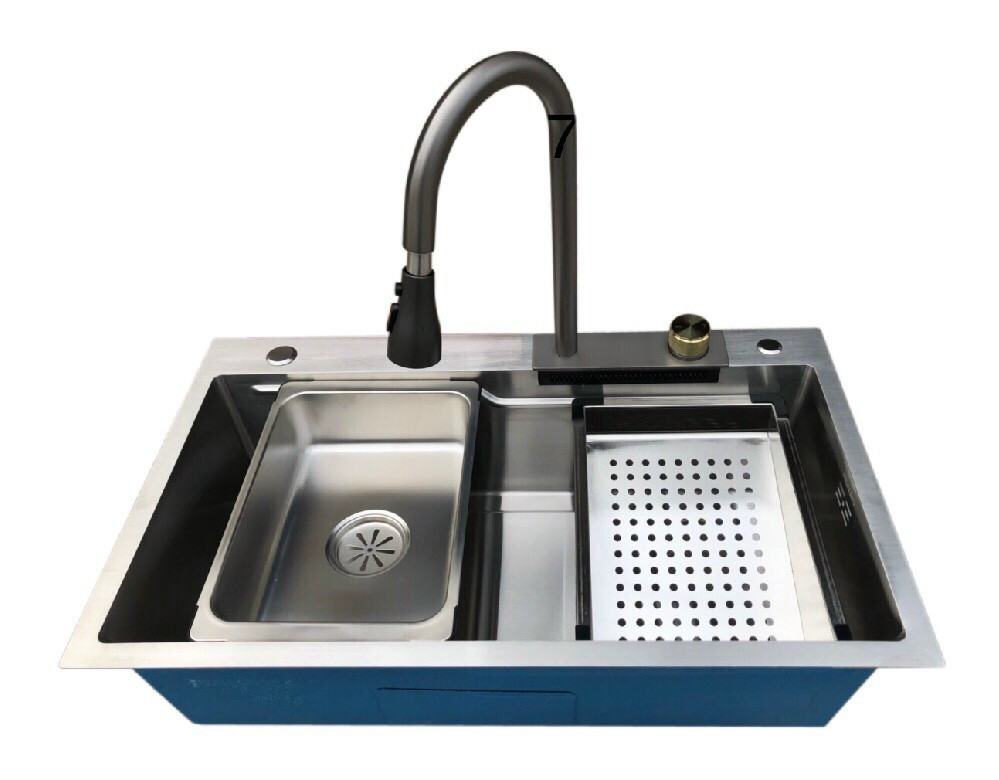 Combo Chậu Rửa Chén 1 Hộc Inox 304 + Vòi Rửa Chén Thác Nước Inox Phủ