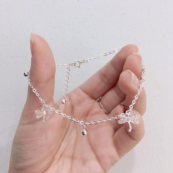 Lắc chân bạc nữ họa tiết chuồn chuồn