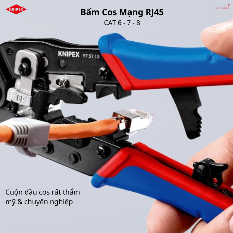 Kìm Bấm Cos Mạng RJ 45 CAT 6 7 8 Knipex 97 51 13 Bản Cải Tiến 2022