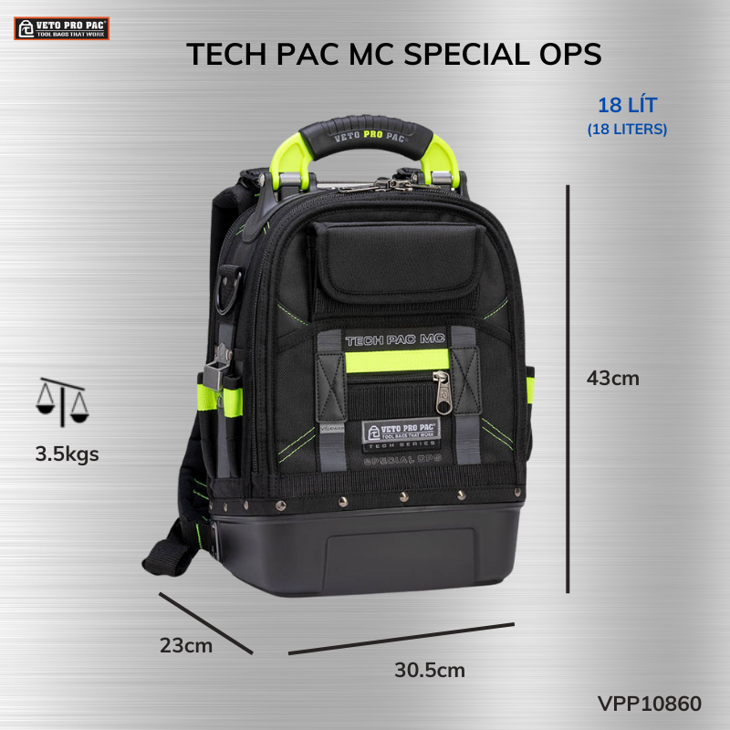 Ba Lô Tech Pac MC Special OPS Viền Xanh - Bao Gồm 2 Ngăn Tool & Meter