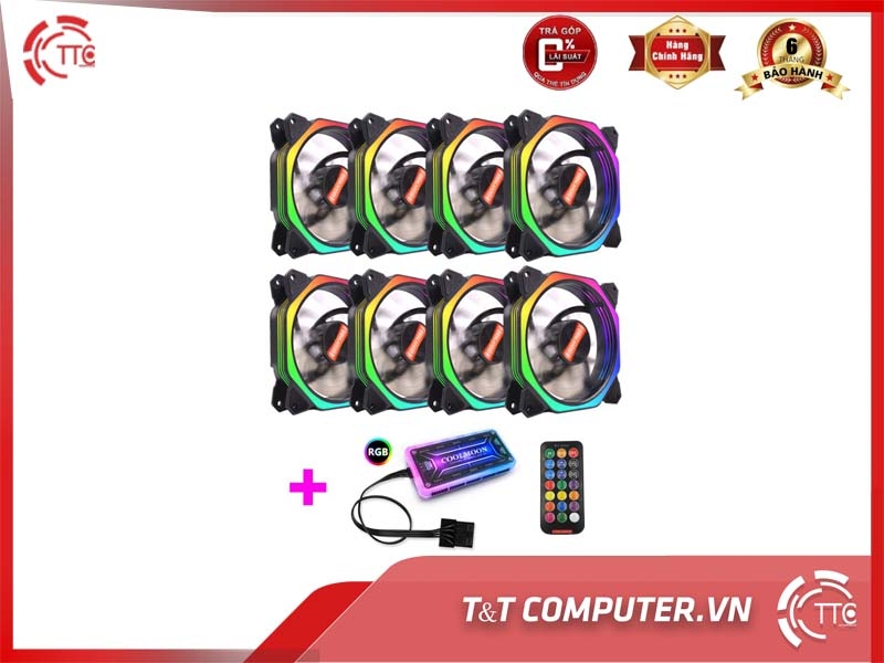 Bộ 8 Quạt Tản Nhiệt, Fan Case Coolmoon V8 Plus Led RGB - Kèm Bộ Hub Sync Main, Đổi Màu Theo Nhạc