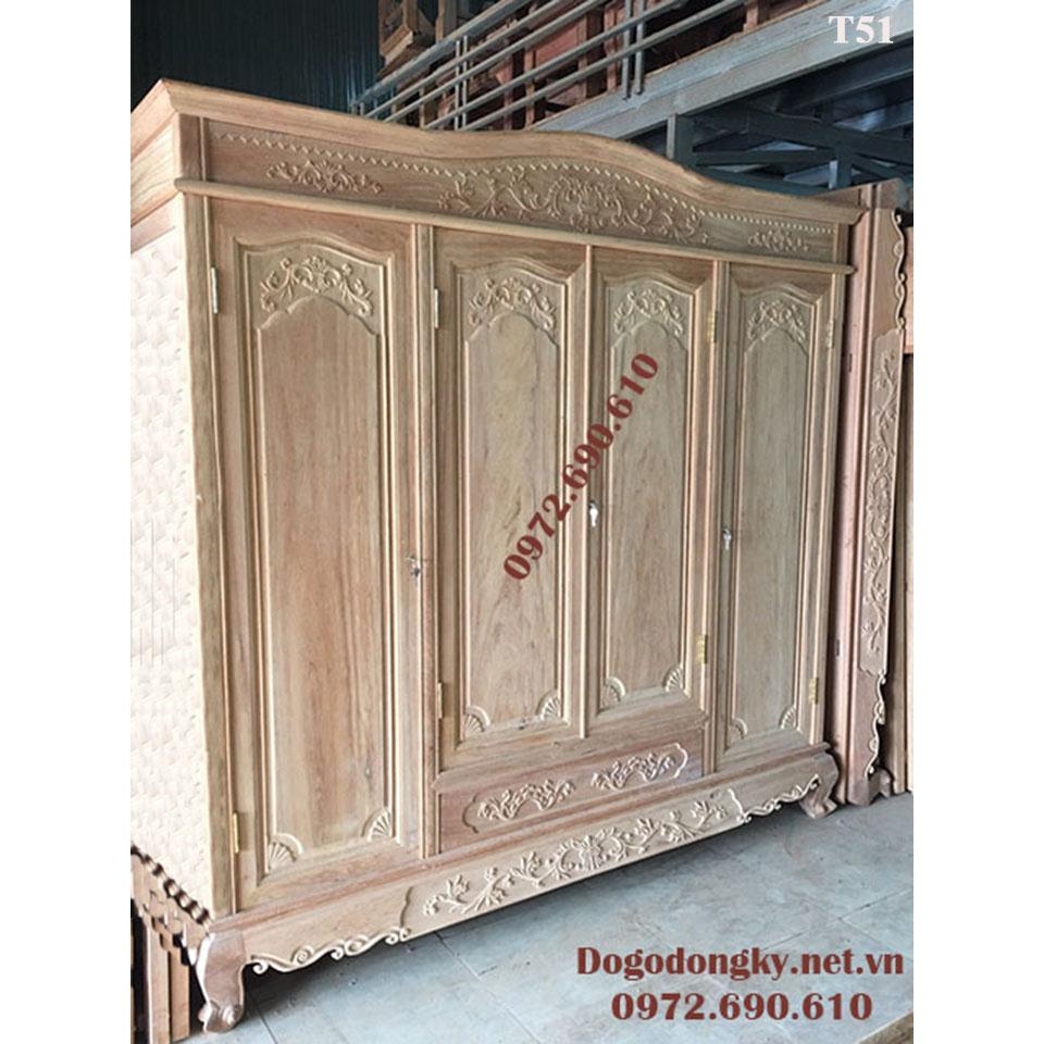 🔴 Tủ Quần Áo 4 Cánh 3 Buồng Gỗ Gõ Đỏ TA51 🔴 Tủ Quần Áo 4 Cánh 3 Buồng Gỗ Gõ Đỏ Ta51