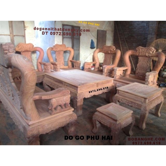 Bộ bàn ghế gỗ hương đẹp kiểu Quốc voi QVH10