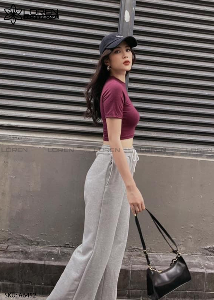 Áo croptop cổ tròn tay ngắn đỏ A6452