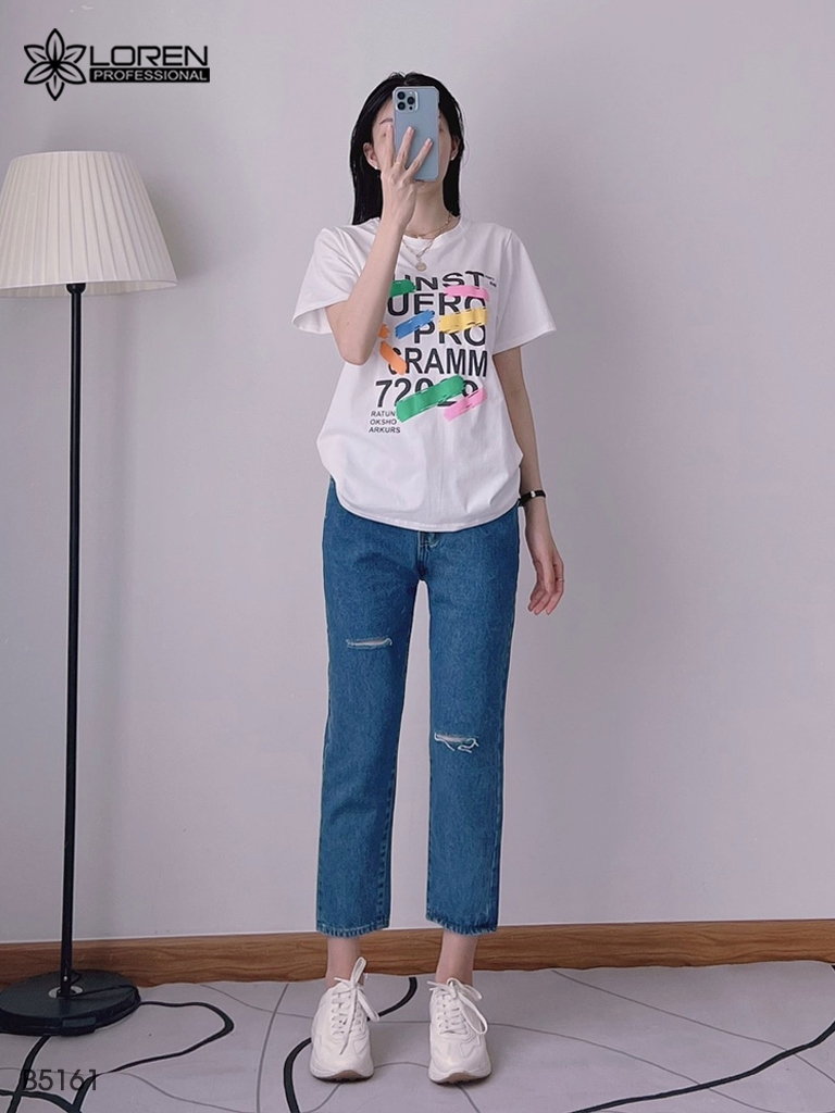 Quần jean baggy LOREN rách xanh B5161