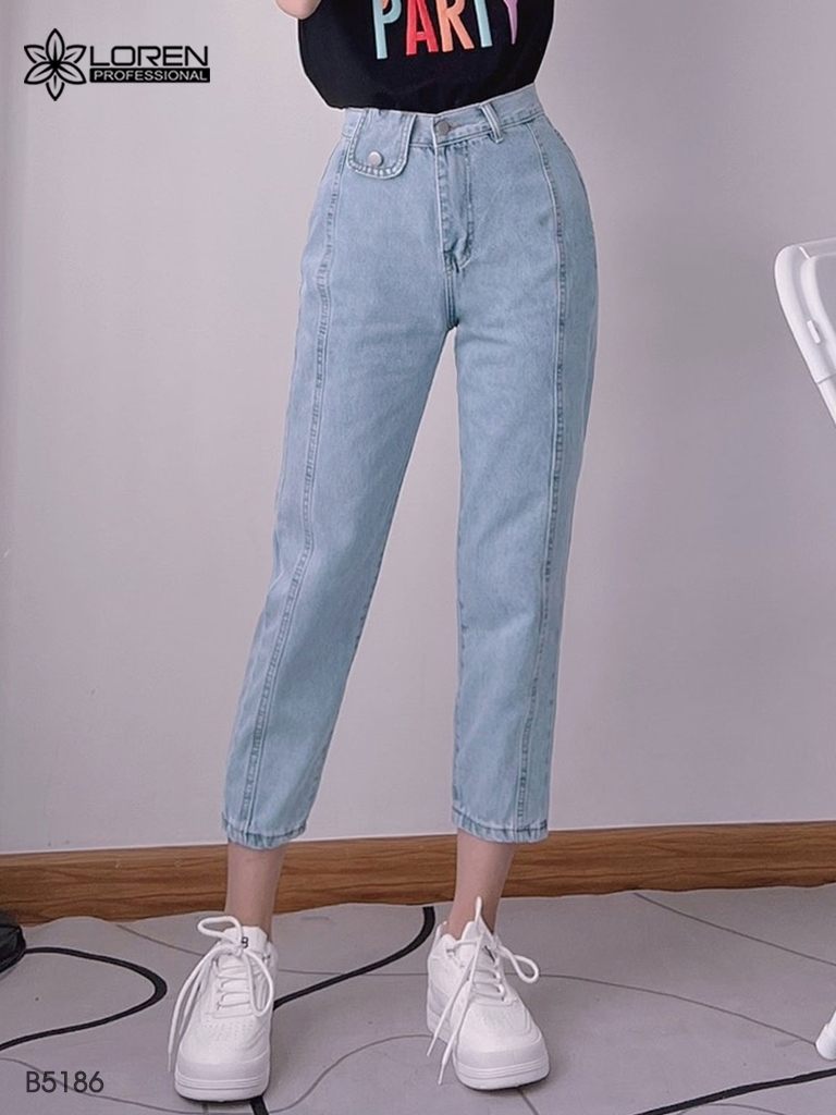 Quần jean baggy LOREN kẻ sọc xanh B5186