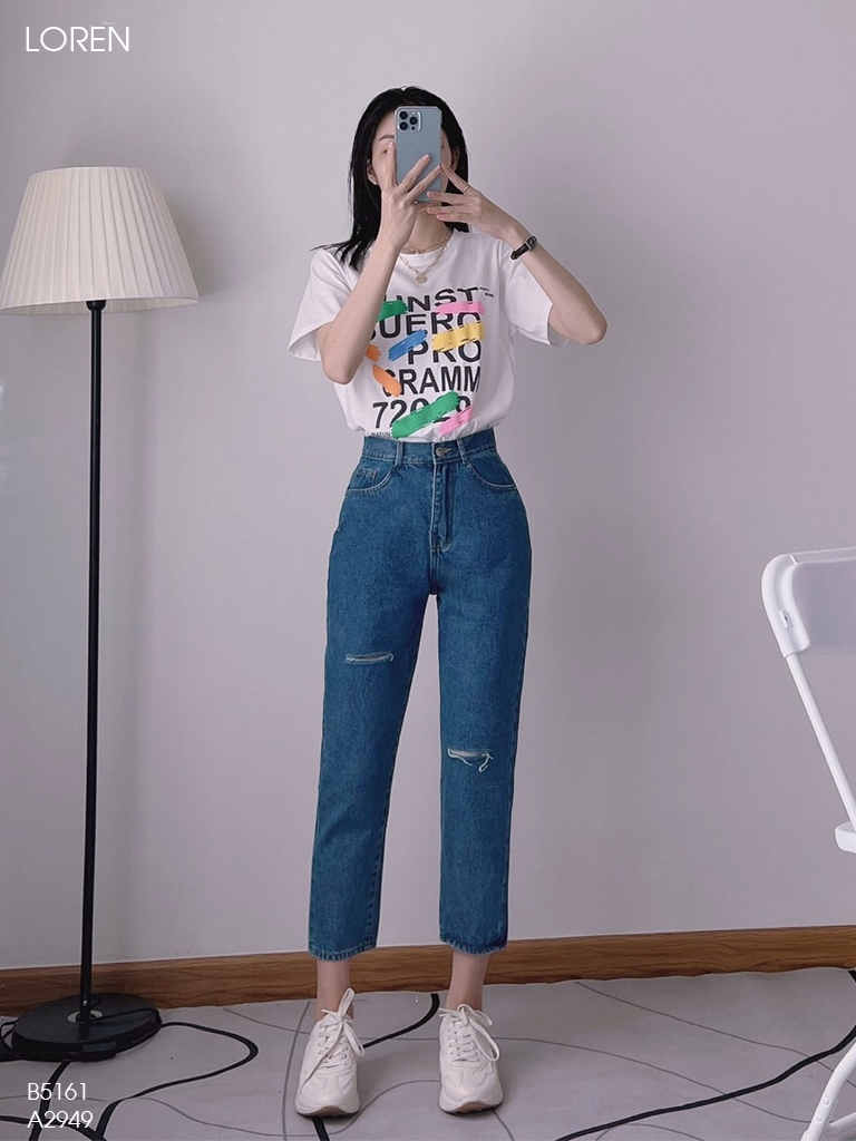 Quần jean baggy LOREN rách xanh B5161
