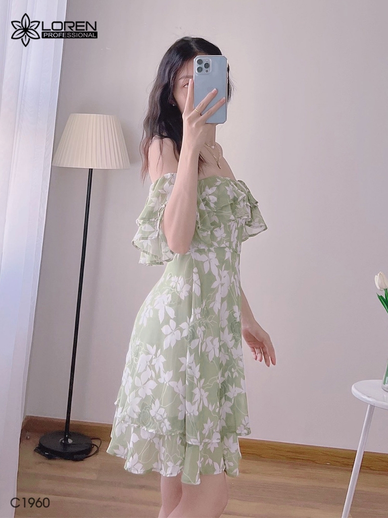 Đầm hoa nữ LOREN bẹt vại xanh bơ C1960