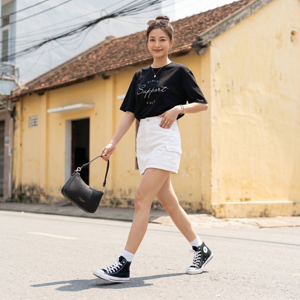 Áo thun nữ LOREN girls support đen A2676
