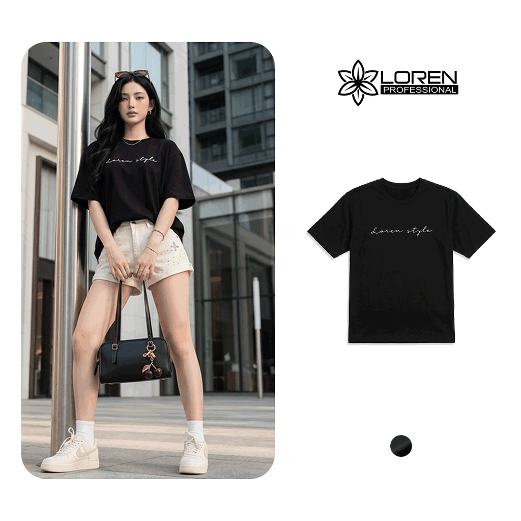Áo thun nữ LOREN chữ Loren style đen A2742