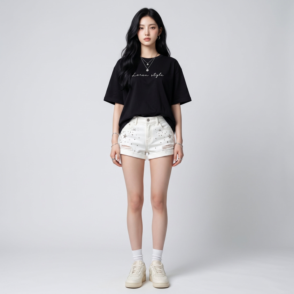Áo thun nữ LOREN chữ Loren style đen A2742