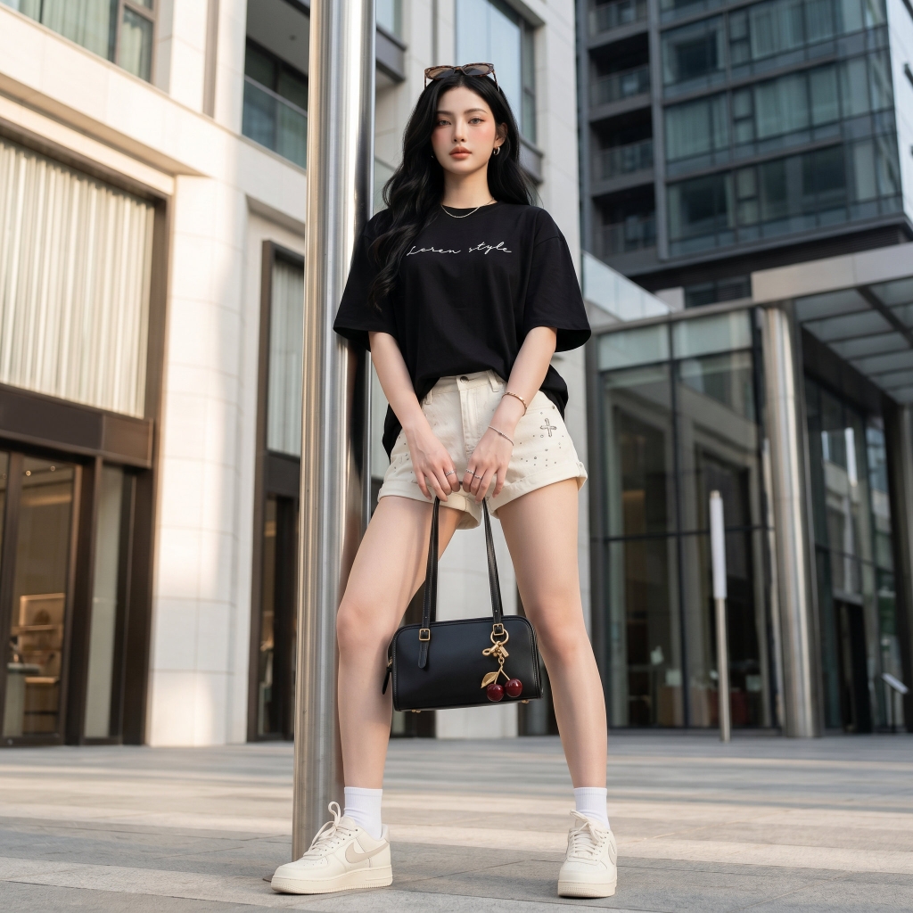 Áo thun nữ LOREN chữ Loren style đen A2742