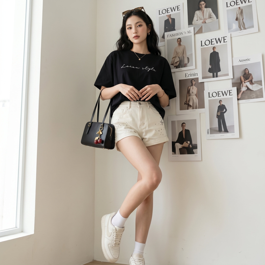 Áo thun nữ LOREN chữ Loren style đen A2742