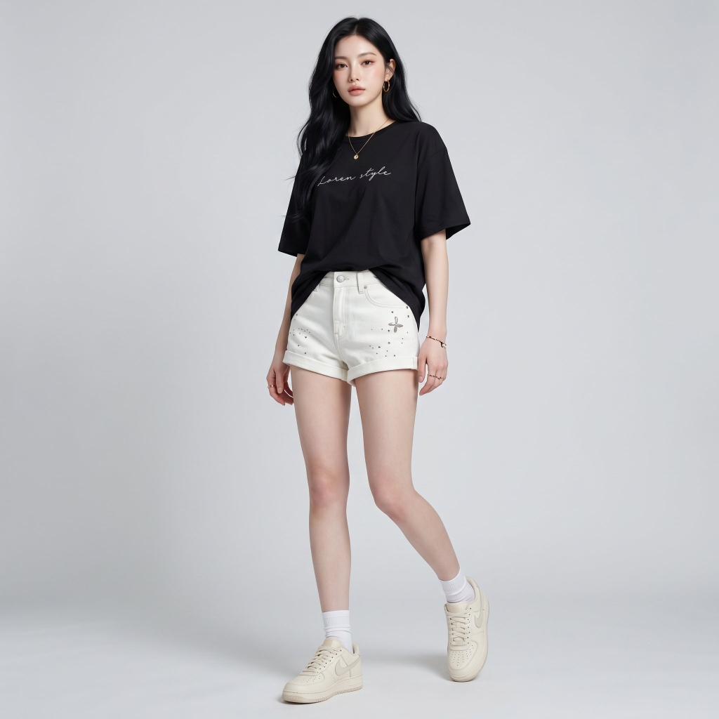Áo thun nữ LOREN chữ Loren style đen A2742