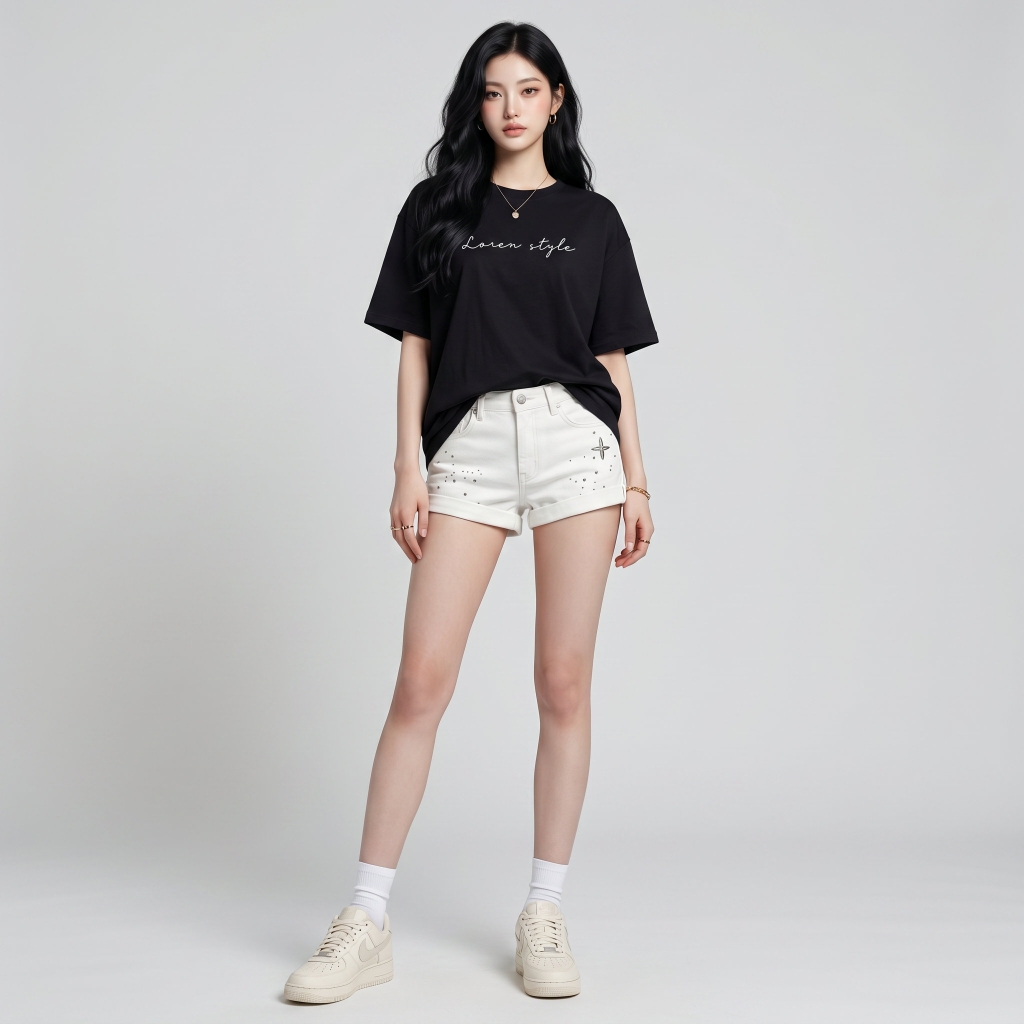 Áo thun nữ LOREN chữ Loren style đen A2742