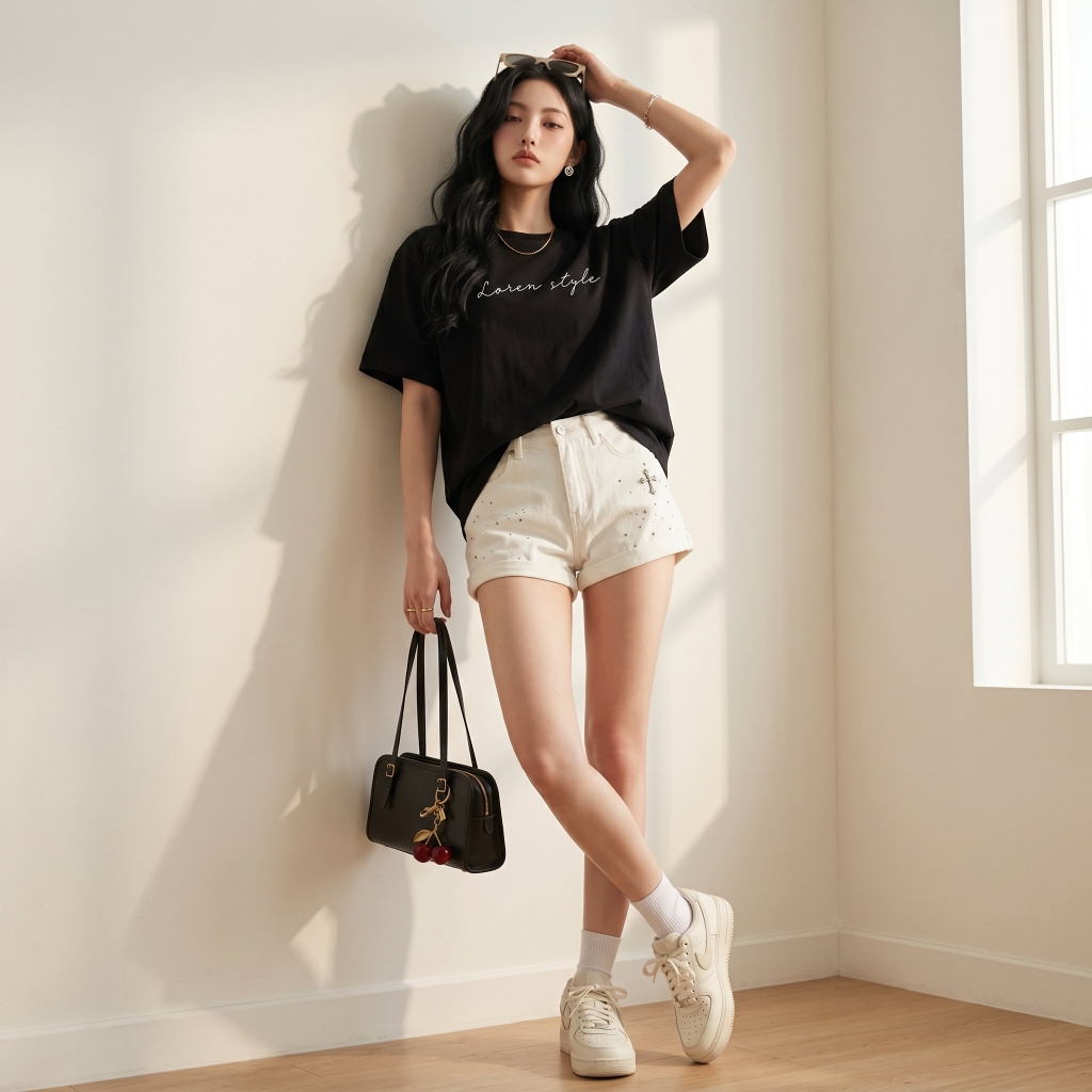 Áo thun nữ LOREN chữ Loren style đen A2742