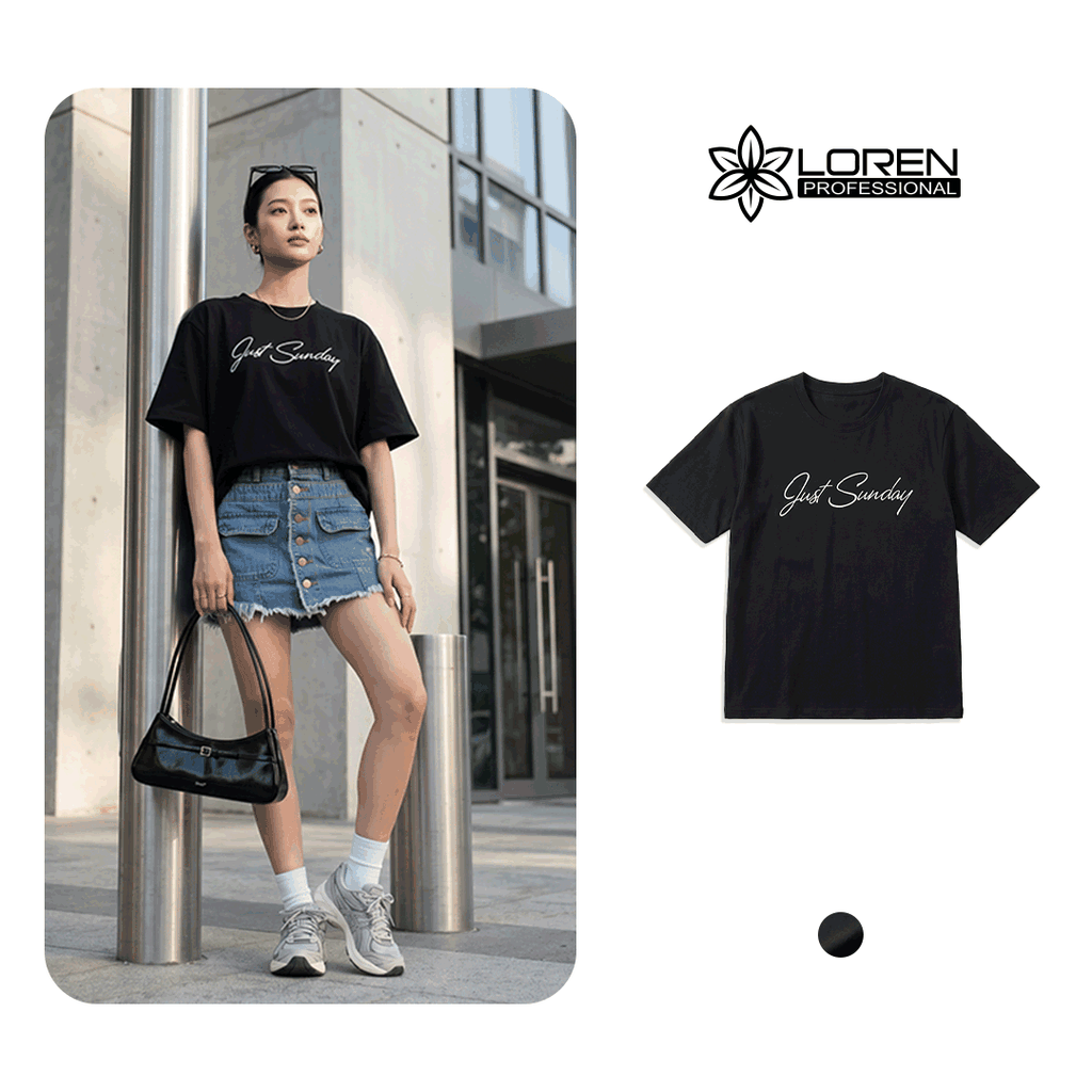 Áo thun nữ LOREN chữ Gust sunday đen A2745