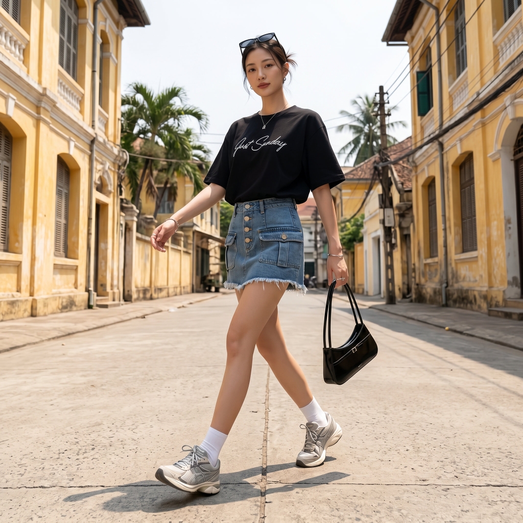 Áo thun nữ LOREN chữ Gust sunday đen A2745