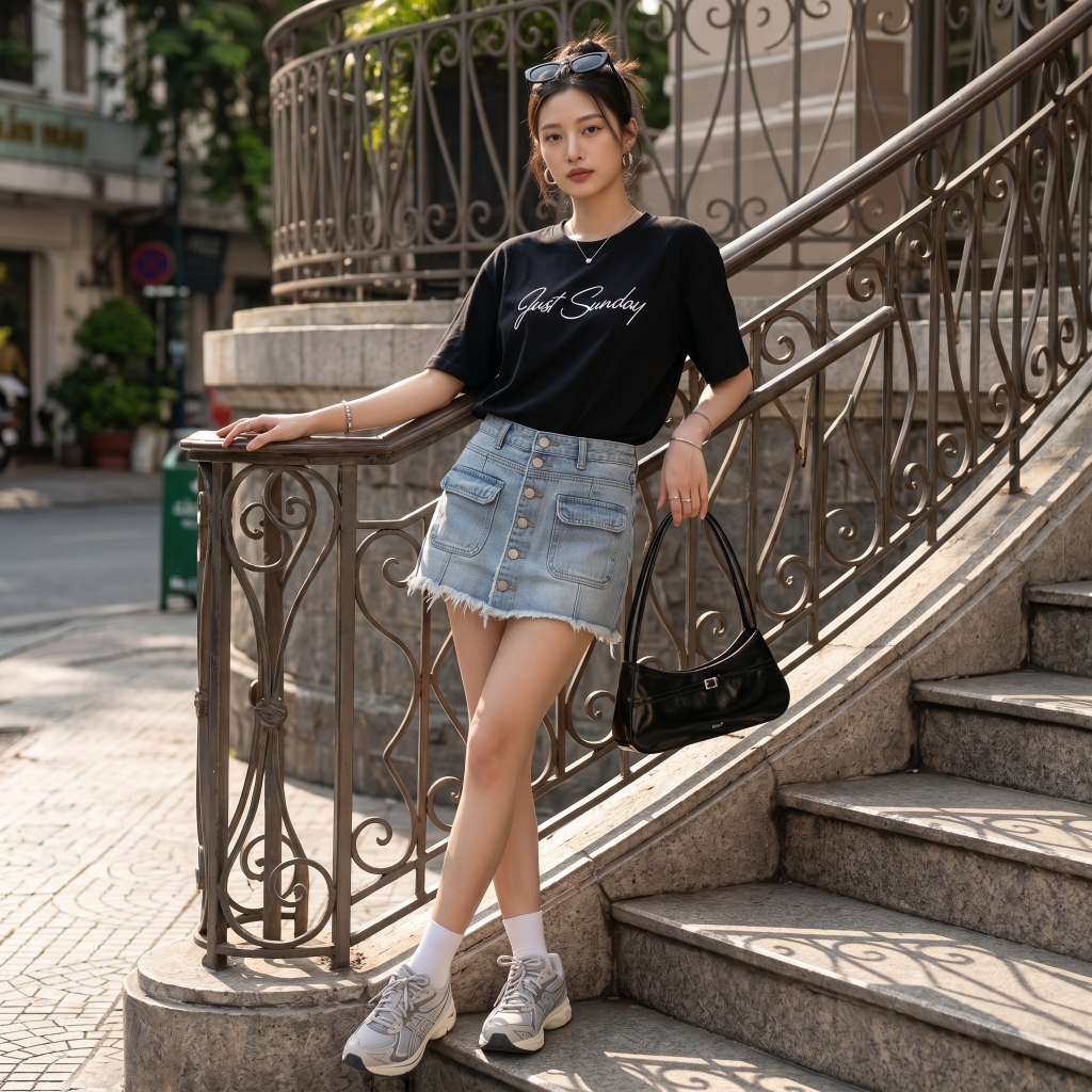 Áo thun nữ LOREN chữ Gust sunday đen A2745