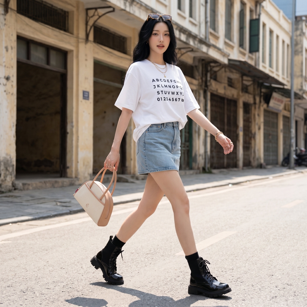 Áo thun nữ LOREN in chữ trắng A2769